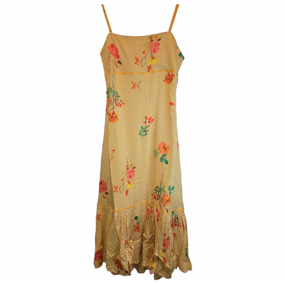 Free People Midi Sundress Strappy Sz XL Yellow Floral Rosie Posie Ruffle Lined - Picture 7 of 16